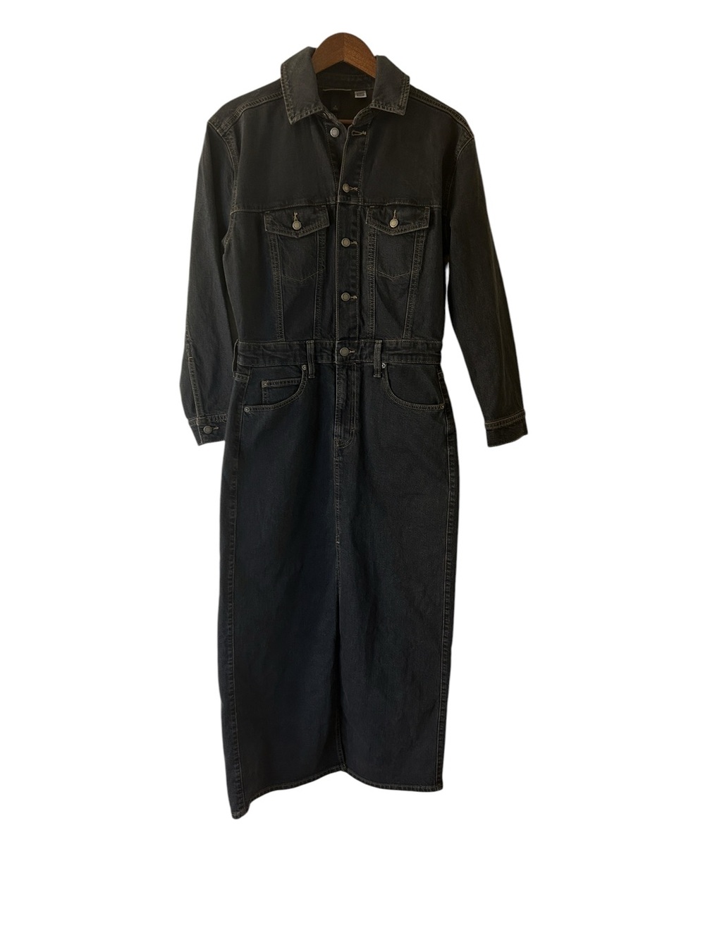 Denim Midi Shirt Dress Size 6 Dark Wash Button Front Long Sleeve Minimalist NWT